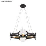 Farmhouse Circular Pendant Chandelier - 4/6 Lights Black Metallic With Clear Glass Shade