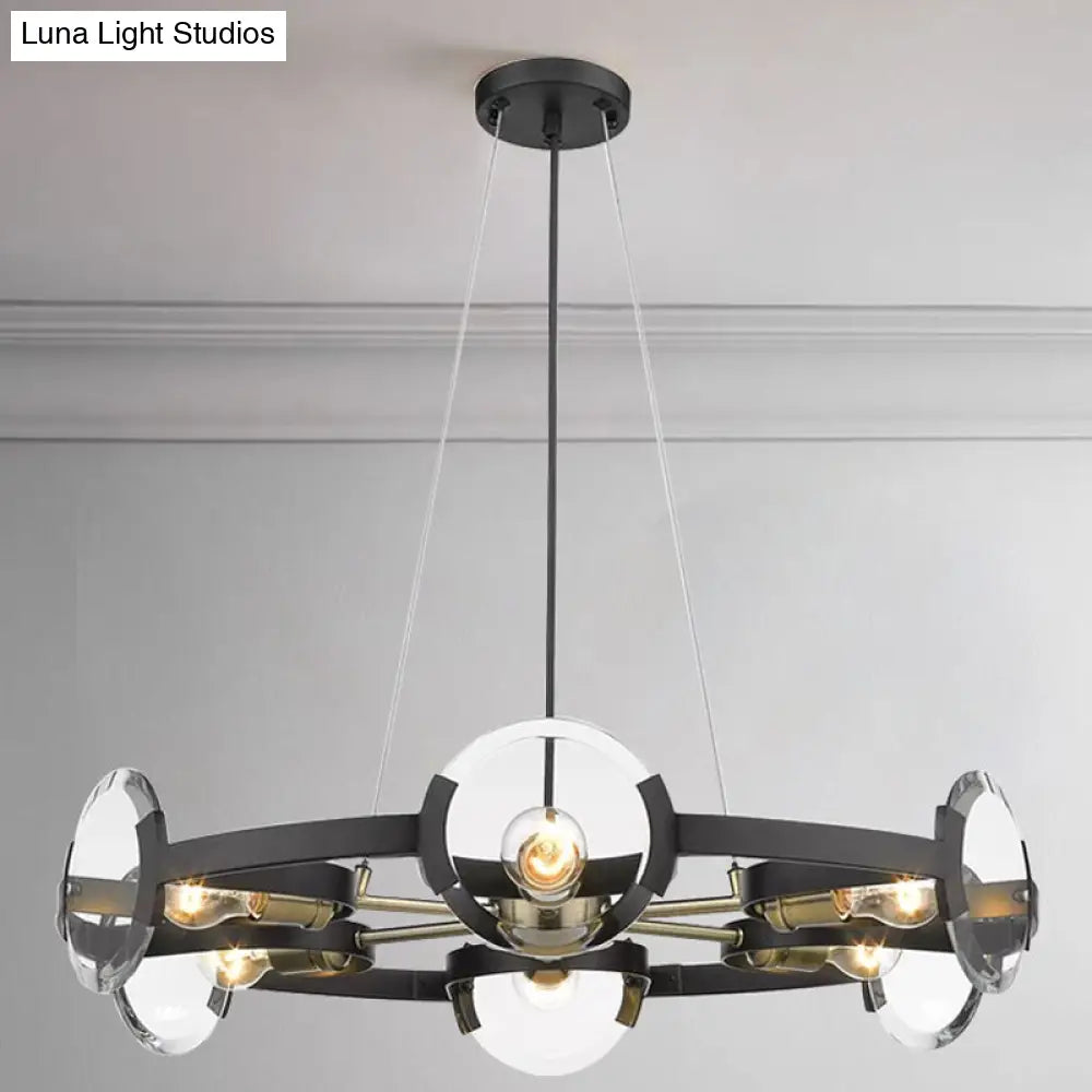 Farmhouse Circular Pendant Chandelier - 4/6 Lights Black Metallic With Clear Glass Shade