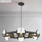 Farmhouse Circular Pendant Chandelier - 4/6 Lights Black Metallic With Clear Glass Shade