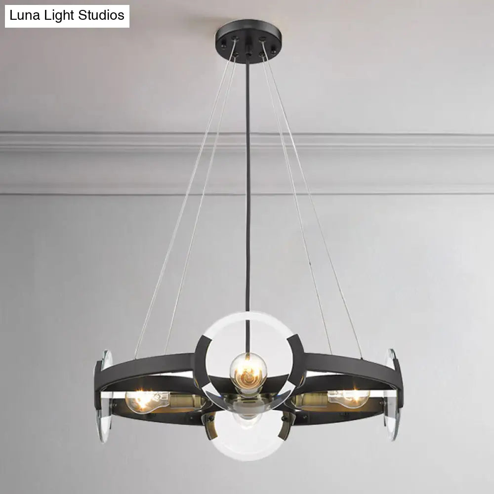 Farmhouse Circular Pendant Chandelier - 4/6 Lights Black Metallic With Clear Glass Shade