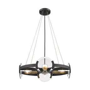 Farmhouse Circular Pendant Chandelier - 4/6 Lights Black Metallic With Clear Glass Shade 4 /
