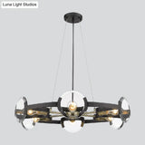 Farmhouse Circular Pendant Chandelier - 4/6 Lights Black Metallic With Clear Glass Shade