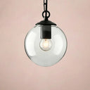 Farmhouse Clear Glass Single-Bulb Pendant Ceiling Light - Black Globe Design 8’/10’/12’ Wide