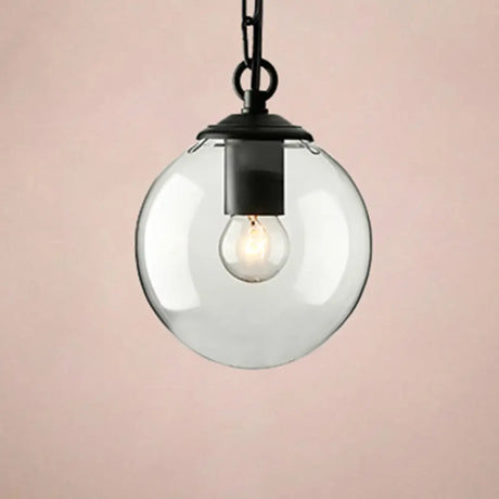 Farmhouse Clear Glass Single-Bulb Pendant Ceiling Light - Black Globe Design 8’/10’/12’ Wide