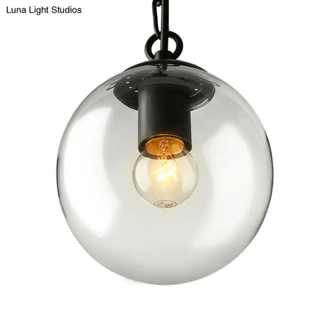 Farmhouse Clear Glass Single-Bulb Pendant Ceiling Light - Black Globe Design 8’/10’/12’ Wide