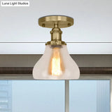 Farmhouse Cone Clear Glass Ceiling Lighting Fixture - Single Bulb Semi Flush Mount In