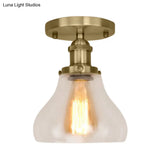 Farmhouse Cone Clear Glass Ceiling Lighting Fixture - Single Bulb Semi Flush Mount In