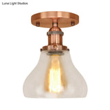 Farmhouse Cone Clear Glass Ceiling Lighting Fixture - Single Bulb Semi Flush Mount In