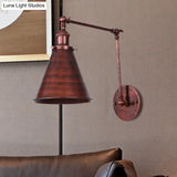 Farmhouse Cone Wall Sconce - Black/Rust Iron Lighting Fixture For Bedroom