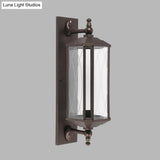 Farmhouse Dark Coffee Clear Glass Wall Mount Lamp For Gate - Rectangular Sconce Lighting With 1 Bulb