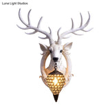 Farmhouse Deer Head Wall Sconce Light With Beveled Crystal Shade