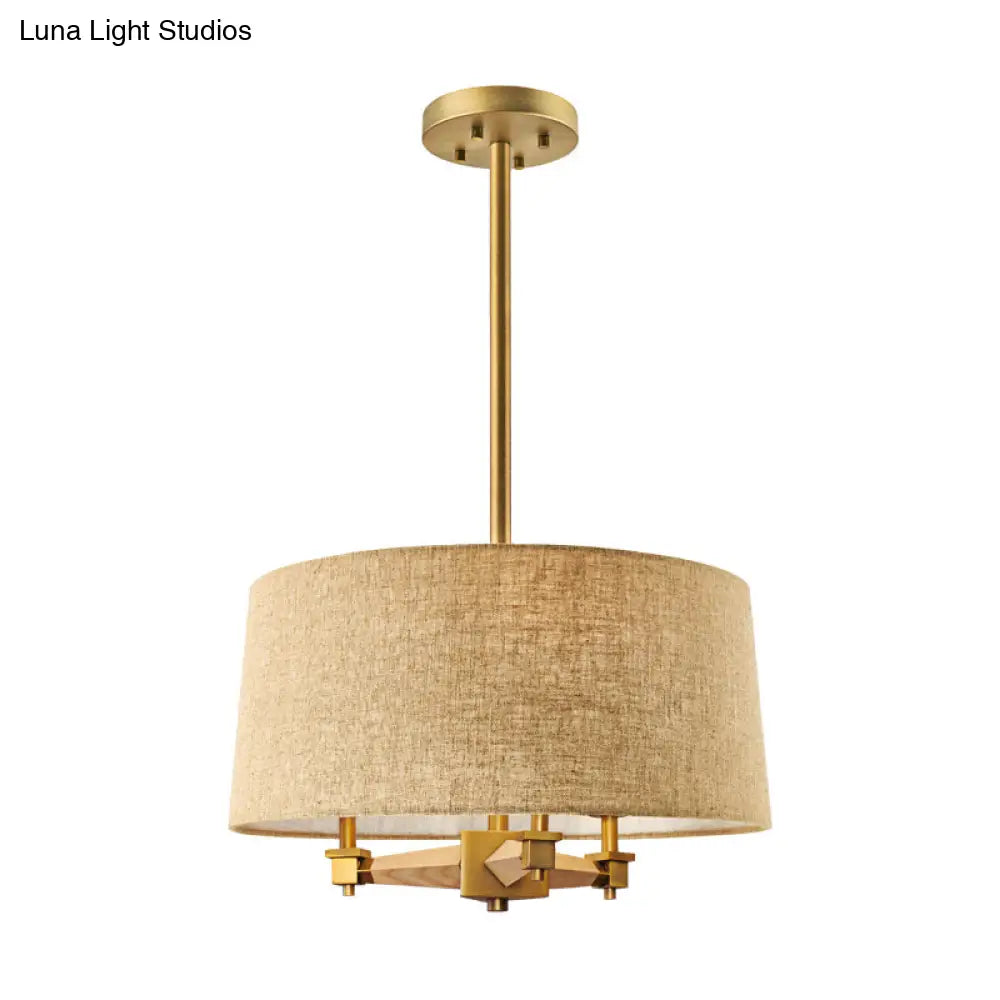 Farmhouse Fabric Drum Chandelier 3 Bulb Ceiling Suspension Light