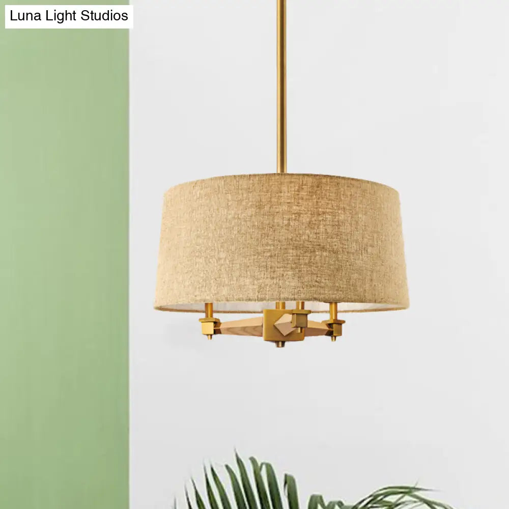 Farmhouse Fabric Drum Chandelier 3 Bulb Ceiling Suspension Light