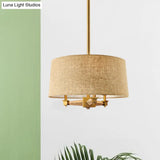 Farmhouse Fabric Drum Chandelier 3 Bulb Ceiling Suspension Light