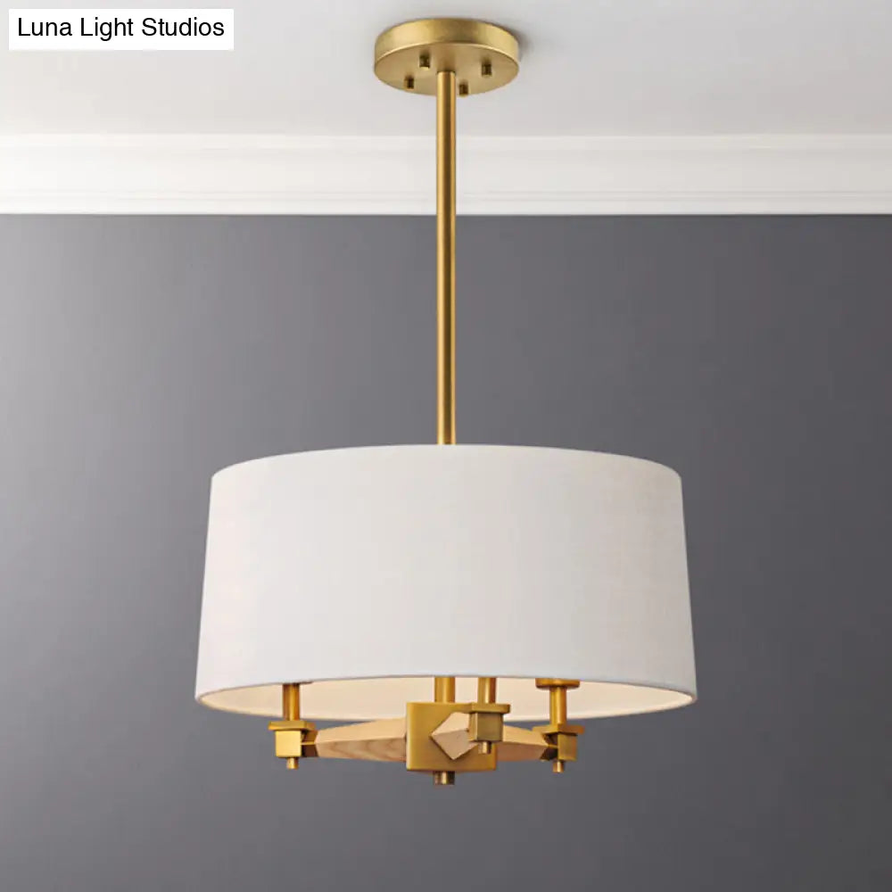 Farmhouse Fabric Drum Chandelier 3 Bulb Ceiling Suspension Light