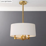 Farmhouse Fabric Drum Chandelier 3 Bulb Ceiling Suspension Light