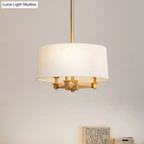 Farmhouse Fabric Drum Chandelier 3 Bulb Ceiling Suspension Light