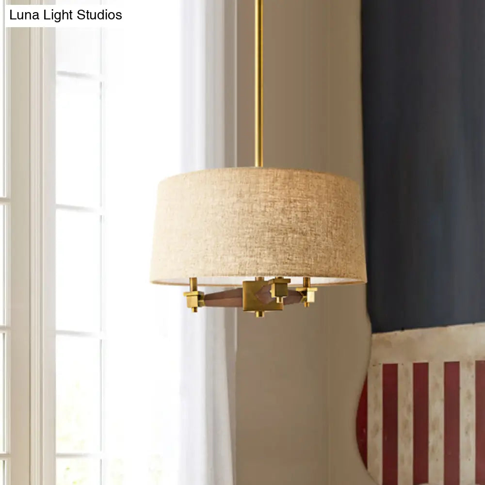 Farmhouse Fabric Drum Chandelier 3 Bulb Ceiling Suspension Light
