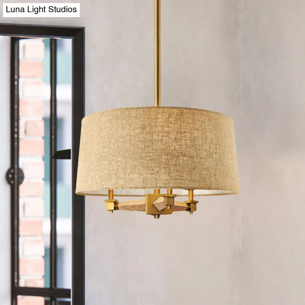 Farmhouse Fabric Drum Chandelier 3 Bulb Ceiling Suspension Light