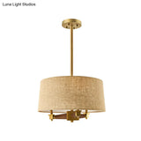 Farmhouse Fabric Drum Chandelier 3 Bulb Ceiling Suspension Light