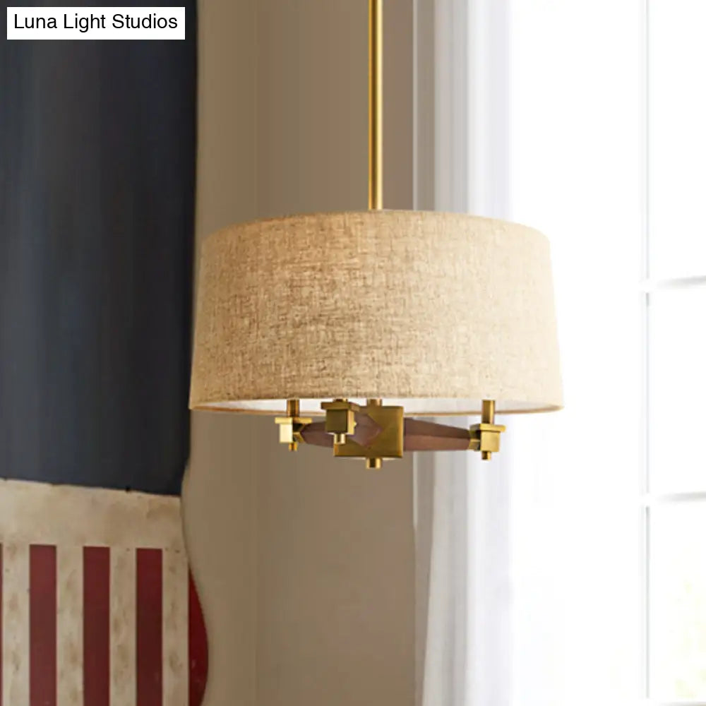 Farmhouse Fabric Drum Chandelier 3 Bulb Ceiling Suspension Light