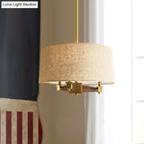 Farmhouse Fabric Drum Chandelier 3 Bulb Ceiling Suspension Light
