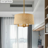 Farmhouse Fabric Drum Chandelier 3 Bulb Ceiling Suspension Light
