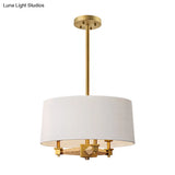 Farmhouse Fabric Drum Chandelier 3 Bulb Ceiling Suspension Light