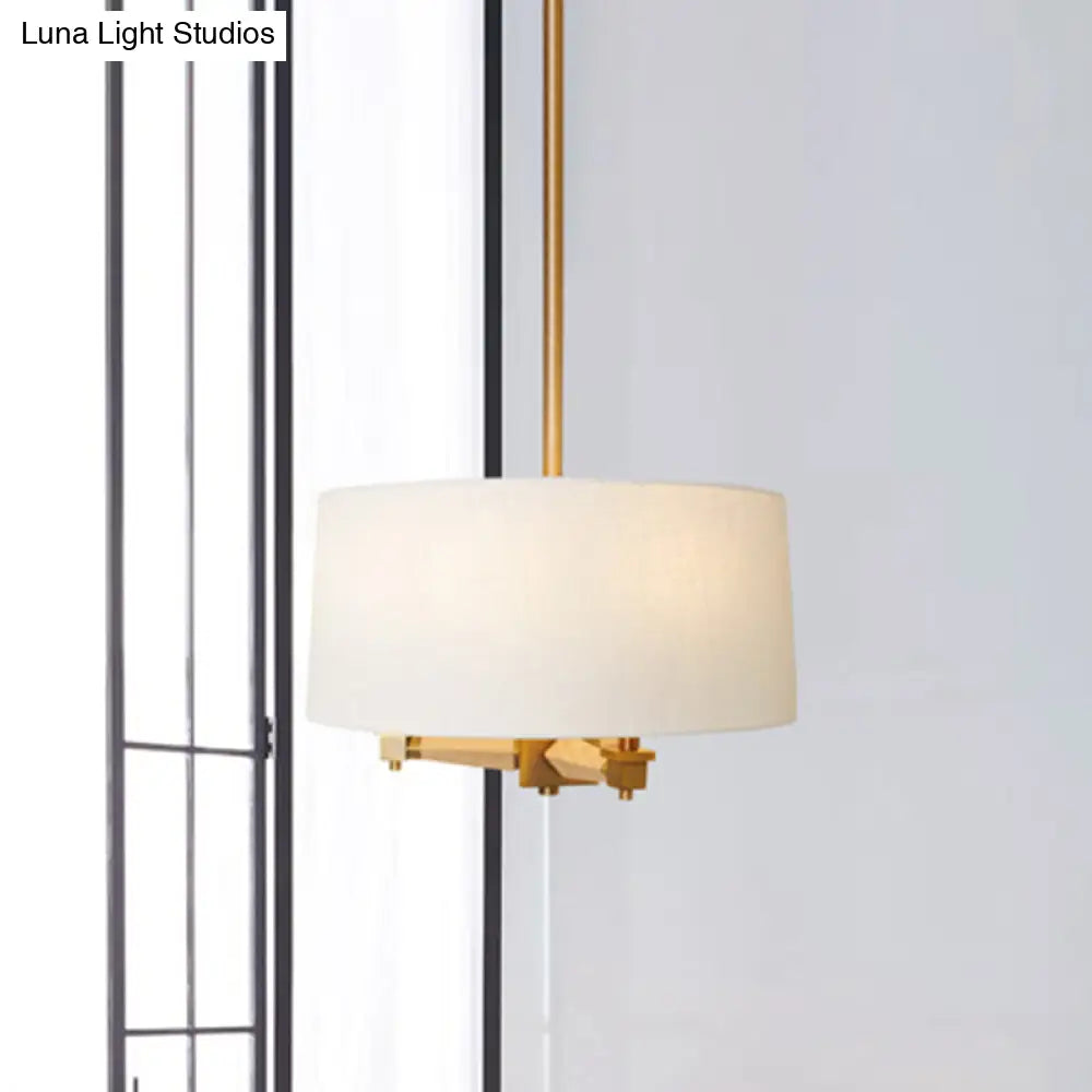 Farmhouse Fabric Drum Chandelier 3 Bulb Ceiling Suspension Light