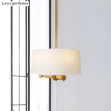 Farmhouse Fabric Drum Chandelier 3 Bulb Ceiling Suspension Light