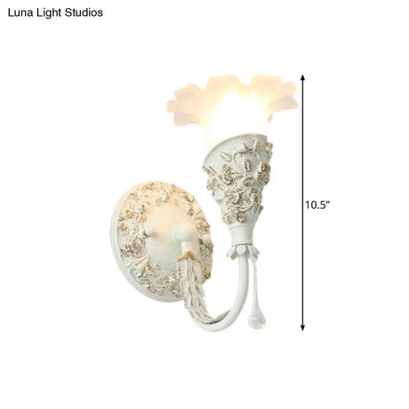 Farmhouse Frosted Glass Bedroom Sconce Light With Crystal Drop Decor