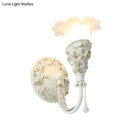 Farmhouse Frosted Glass Bedroom Sconce Light With Crystal Drop Decor
