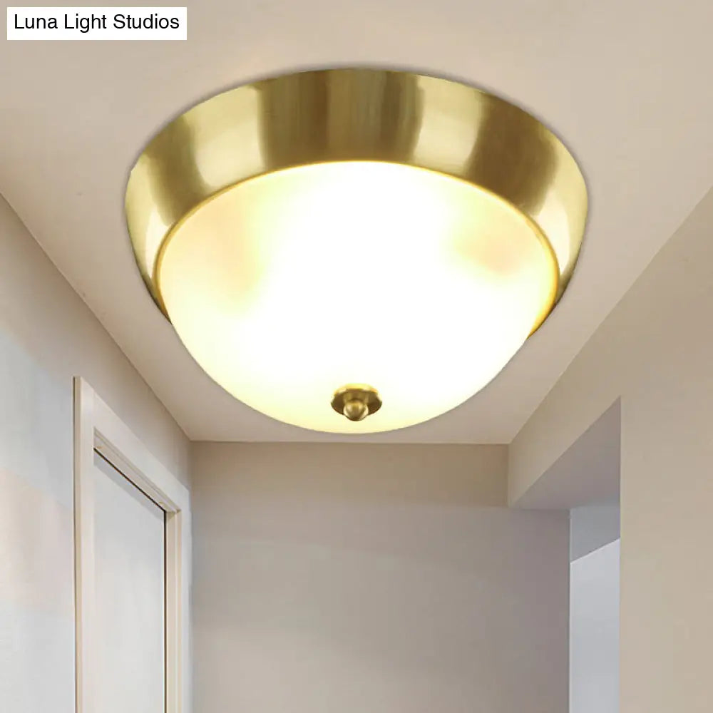 Farmhouse Frosted Glass Dome - Shaped Flush Mount Light Brass Fixture 3/4 - Bulb 12’/16’ Width