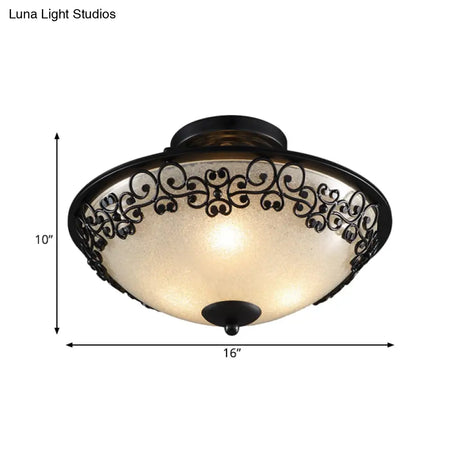 Farmhouse Frosted Glass Semi Flush Ceiling Light With Butterfly Embellishments - Set Of 3 Bulbs