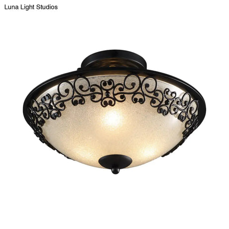 Farmhouse Frosted Glass Semi Flush Ceiling Light With Butterfly Embellishments - Set Of 3 Bulbs