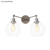 Farmhouse Globe 2-Light Wall Mount Sconce - Black/Chrome/Copper Finish For Living Room Lighting