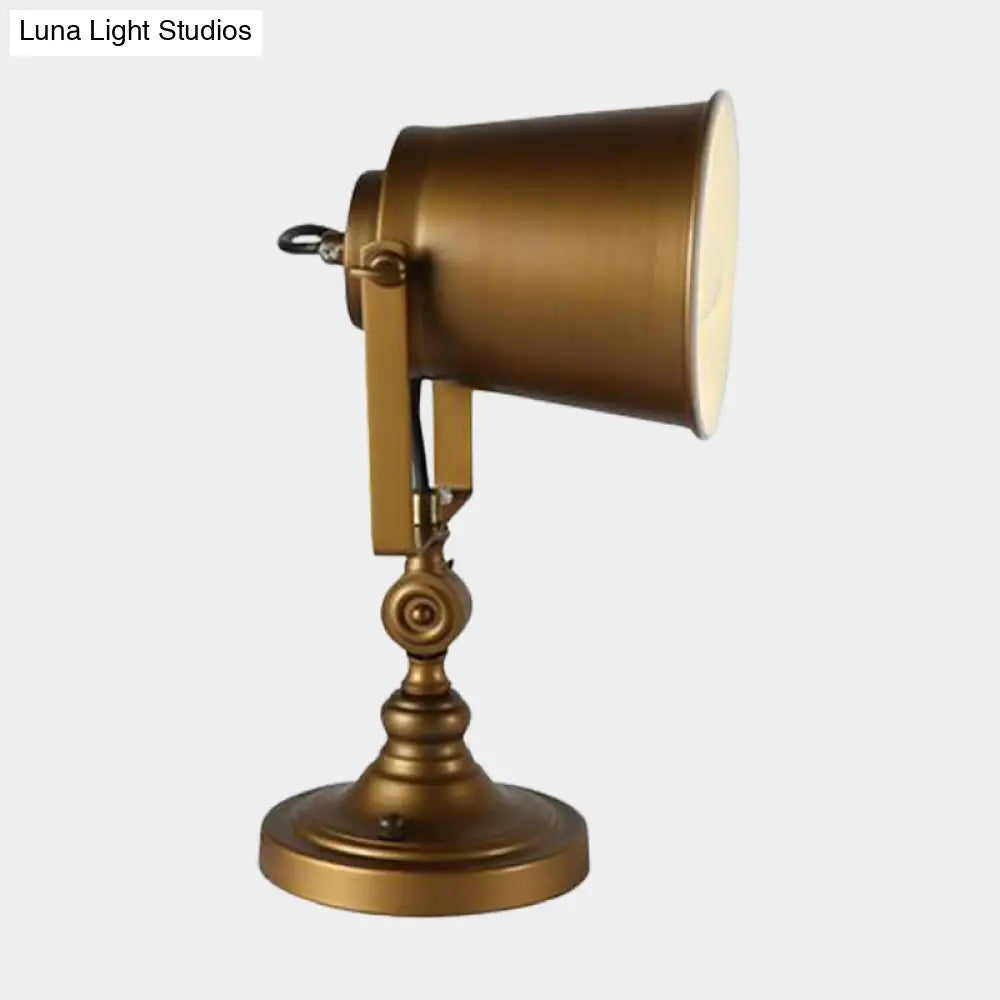 Farmhouse Gold Finish Iron Night Table Lamp With Adjustable Handle