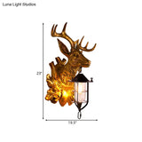 Farmhouse Gold Resin Deer Head Sconce Light: 1-Light Wall Mount Lamp For Doors