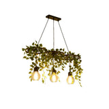 Farmhouse Green Metal Wagon Wheel Chandelier With 3 Hanging Lights And Artificial Ivy Deco / Linear