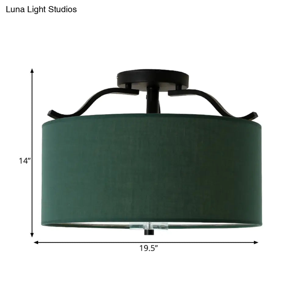 Farmhouse Green Round Bedroom Ceiling Light Fixture - 16’/18’/19.5’ Dia 3-Light Fabric Semi Flush