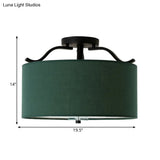 Farmhouse Green Round Bedroom Ceiling Light Fixture - 16’/18’/19.5’ Dia 3-Light Fabric Semi Flush