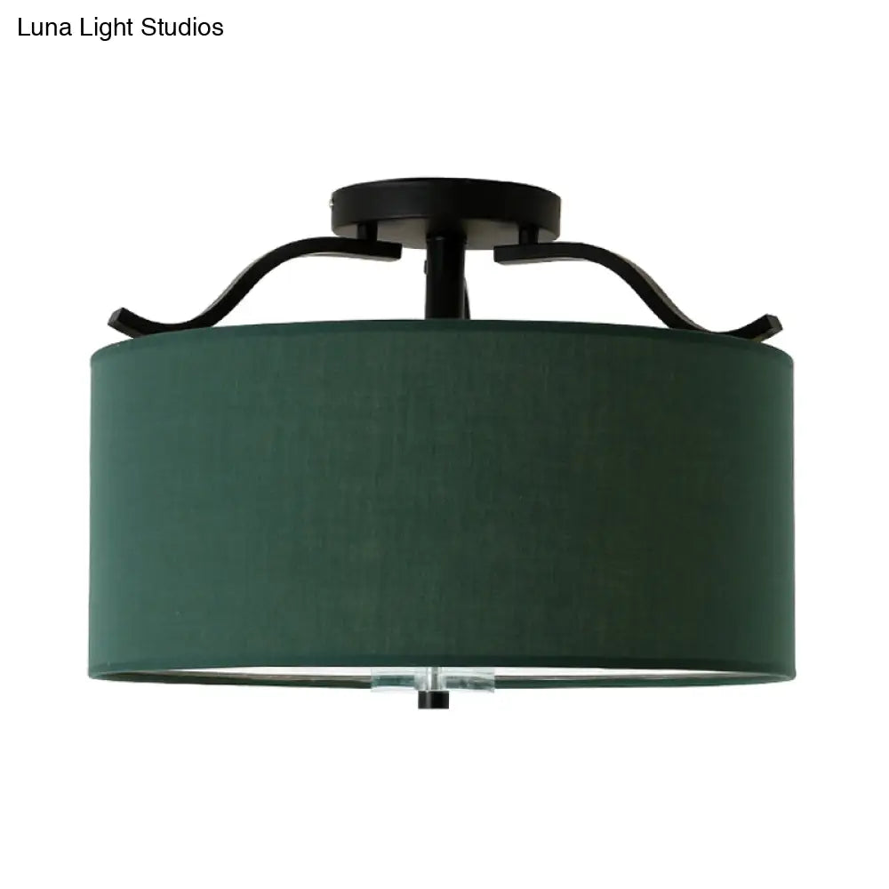 Farmhouse Green Round Bedroom Ceiling Light Fixture - 16’/18’/19.5’ Dia 3-Light Fabric Semi Flush