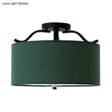 Farmhouse Green Round Bedroom Ceiling Light Fixture - 16’/18’/19.5’ Dia 3-Light Fabric Semi Flush