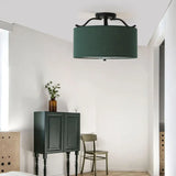 Farmhouse Green Round Bedroom Ceiling Light Fixture - 16’/18’/19.5’ Dia 3-Light Fabric Semi