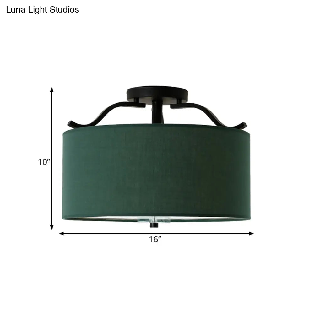 Farmhouse Green Round Bedroom Ceiling Light Fixture - 16’/18’/19.5’ Dia 3-Light Fabric Semi Flush