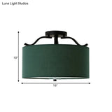 Farmhouse Green Round Bedroom Ceiling Light Fixture - 16’/18’/19.5’ Dia 3-Light Fabric Semi Flush