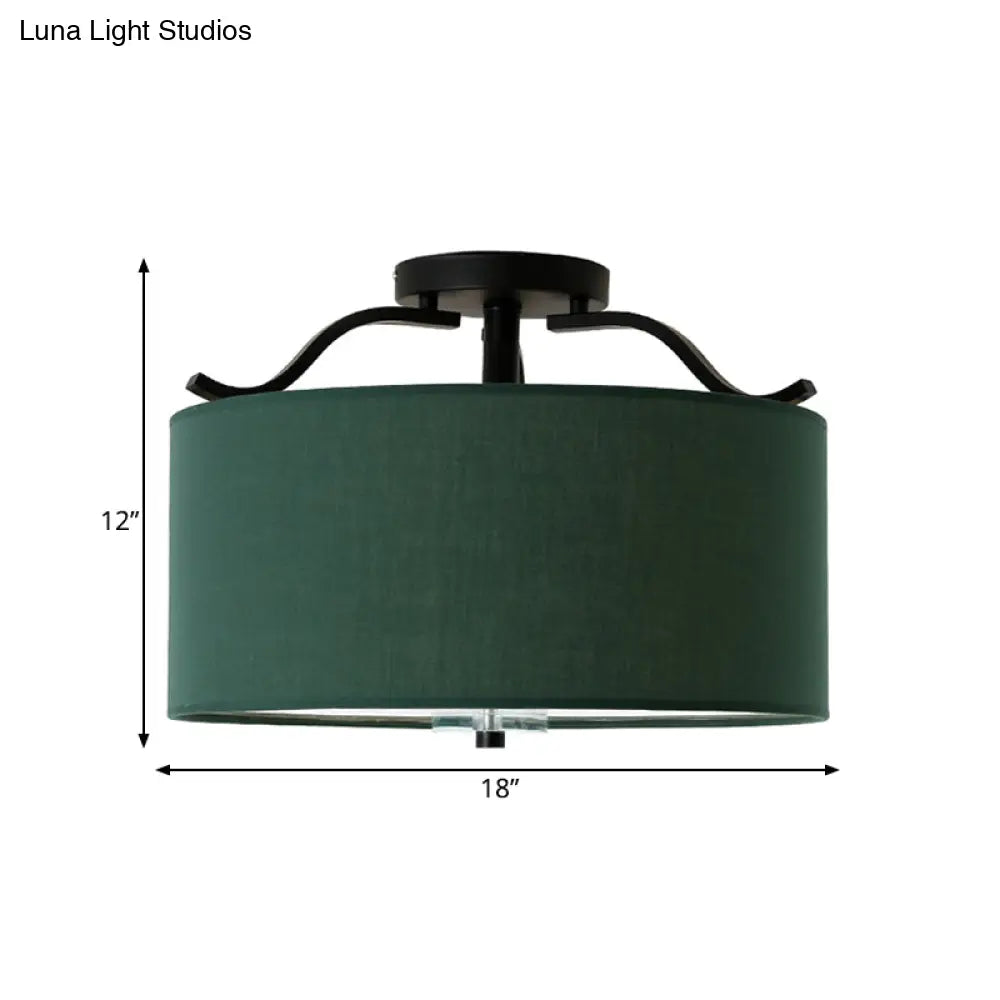 Farmhouse Green Round Bedroom Ceiling Light Fixture - 16’/18’/19.5’ Dia 3-Light Fabric Semi Flush
