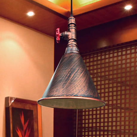 Farmhouse Iron Pendant Lamp Fixture - 1-Bulb Conical Down Lighting Black/Silver/Gold Finish Perfect