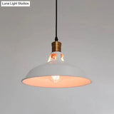 Farmhouse Iron Pendant Light - 1-Light Black/White Hanging Lamp For Barn Shade Living Room