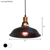 Farmhouse Iron Pendant Light - 1-Light Black/White Hanging Lamp For Barn Shade Living Room